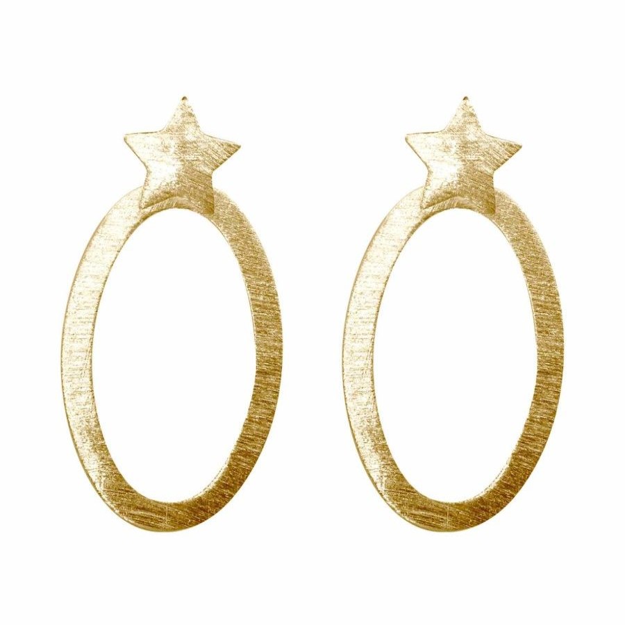 Joyas Enchapadas Marca DJOYAS Enchapado En Oro | Aros Enchapados En Plata Argollas Ovaladas Con Estrellas