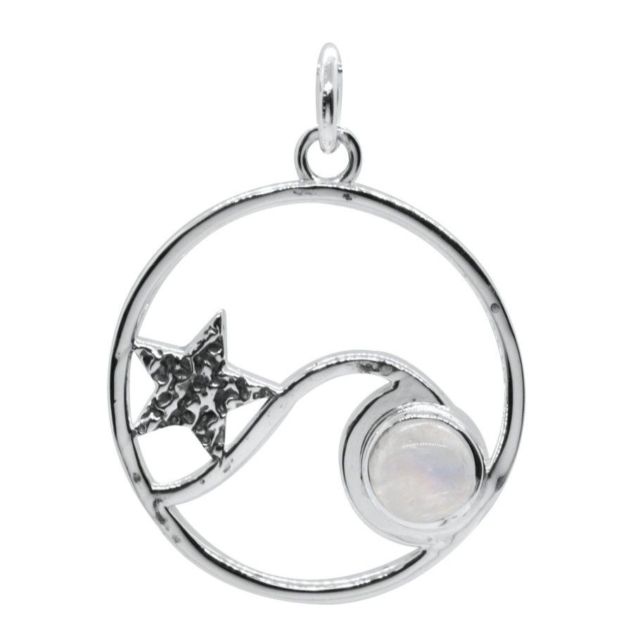 Joyas De Plata DistribuidoraDeJoyas.cl Colgante Piedra Natural | Colgante Ola Y Estrella Con Piedra Luna