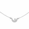 Joyas De Plata Marca DJOYAS Collares Con Circon | Collar De Plata 925 Placa Luna Y Estrella Unidas