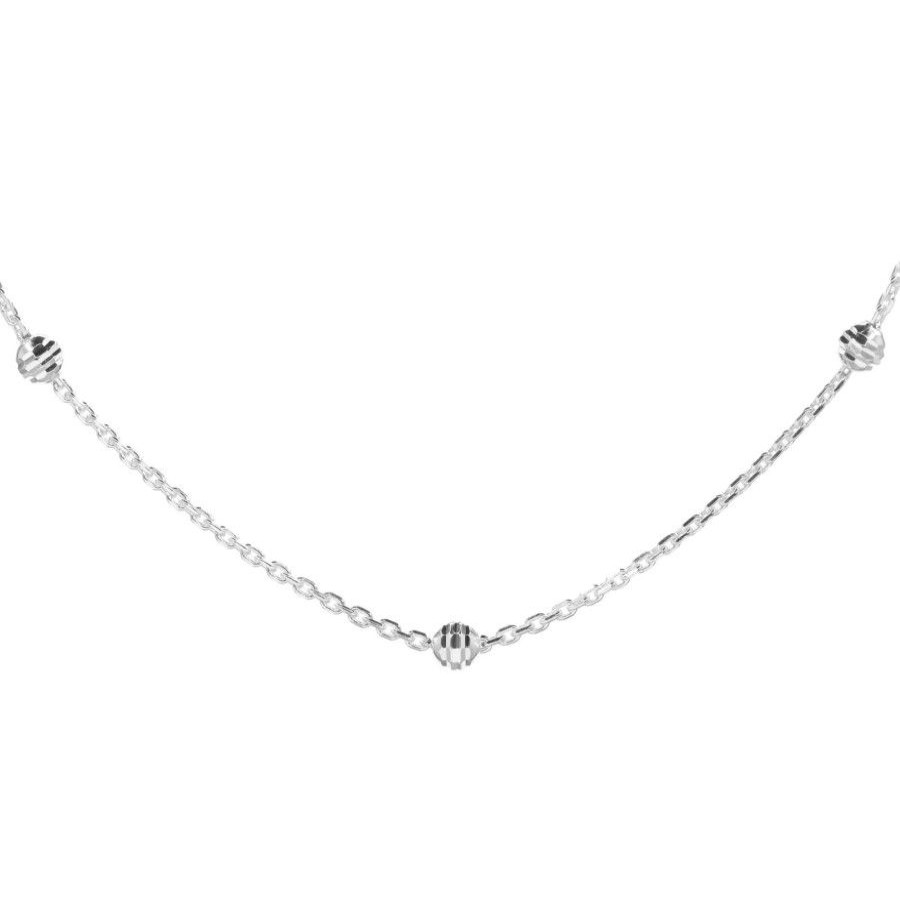 Joyas De Plata Marca DJOYAS | Cadena De Plata 925 Eslabones Con Esferas Grabadas 50 Cm