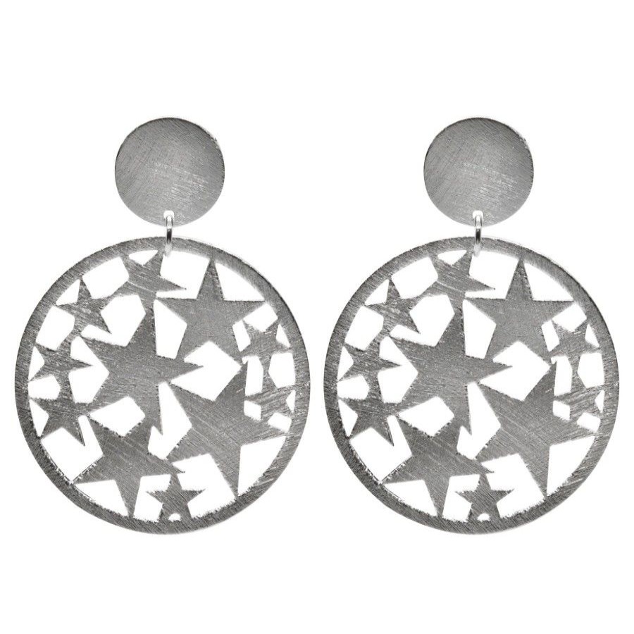 Joyas Enchapadas BLACK Enchapado En Plata | Aros Enchapados En Plata Circulo Con Estrellas