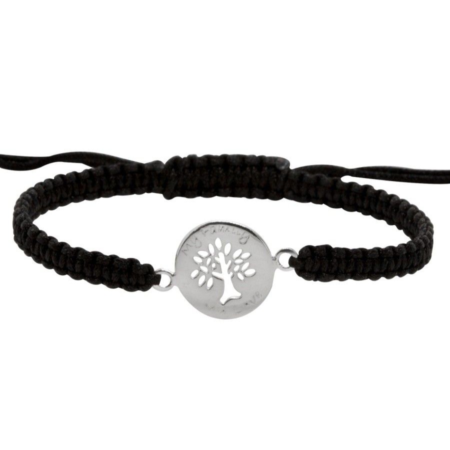 Joyas De Plata Marca DJOYAS Pulsera Macrame Hilo | Pulsera Macrame Negro Arbol