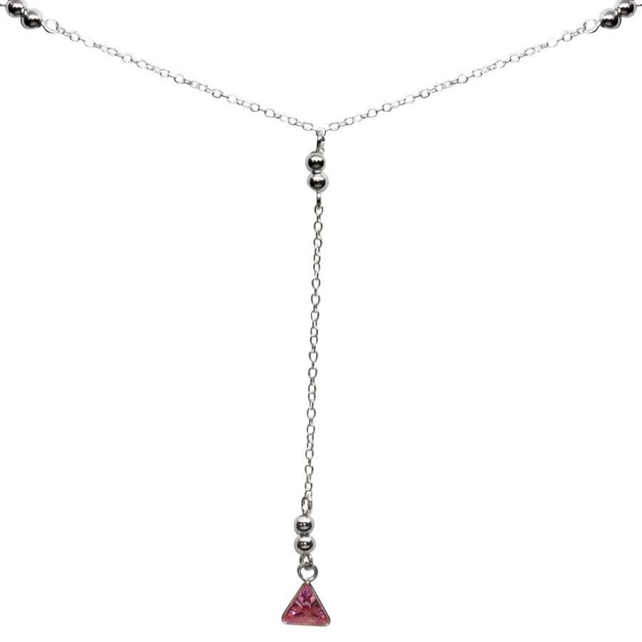 Joyas De Plata BLACK Collares Con Circon | Collar Esferas Y Triangulo Circon Rosa