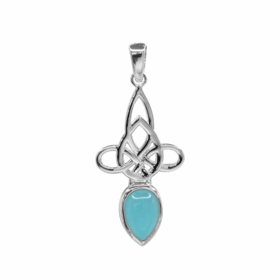 Joyas De Plata Marca DJOYAS Colgante Piedra Natural | Colgante Nudo Celta Con Piedra Calcedonia De Plata 925