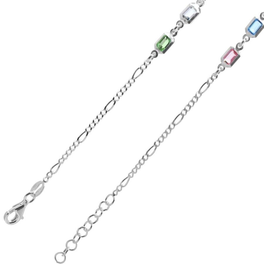 Joyas De Plata Marca DJOYAS Pulsera Con Circon | Pulsera De Plata 925 Estilo Cartier Con Circones De Colores