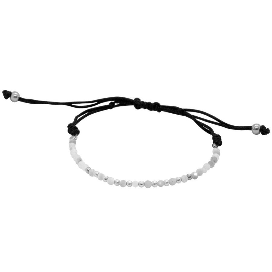 Joyas De Plata DistribuidoraDeJoyas.cl Pulsera Macrame Hilo | Pulsera De Plata 925 Mini Esferas Y Piedras Agata Blancas