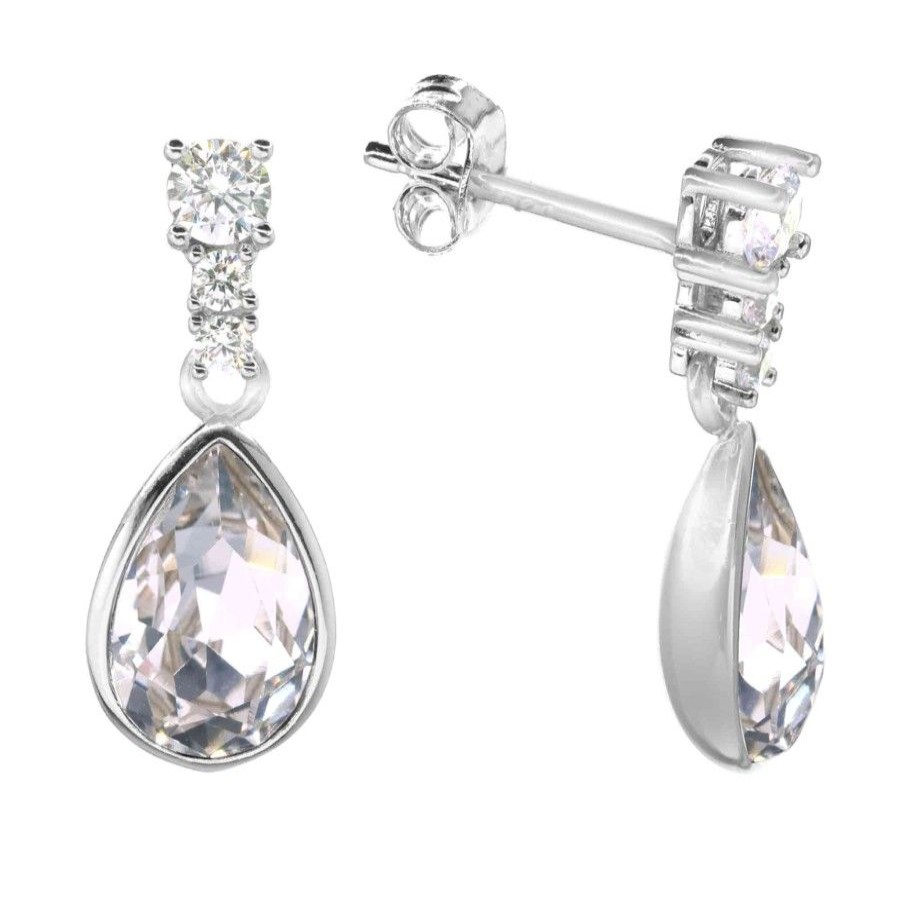 Joyas De Plata Marca DJOYAS | Aros De Plata 925 Gota Cristal Swarovski Elements