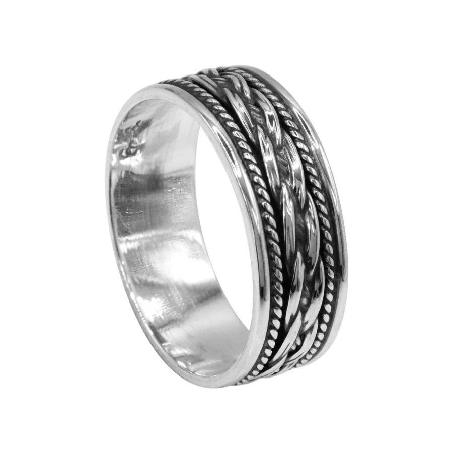 Joyas De Plata Marca DJOYAS Anillos Hombres | Anillo De Plata 925 Grueso Estilo Trenzado