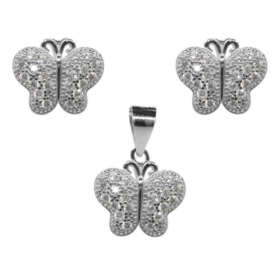 Joyas De Plata Marca DJOYAS | Conjunto De Plata 925 Mariposas Con Circones