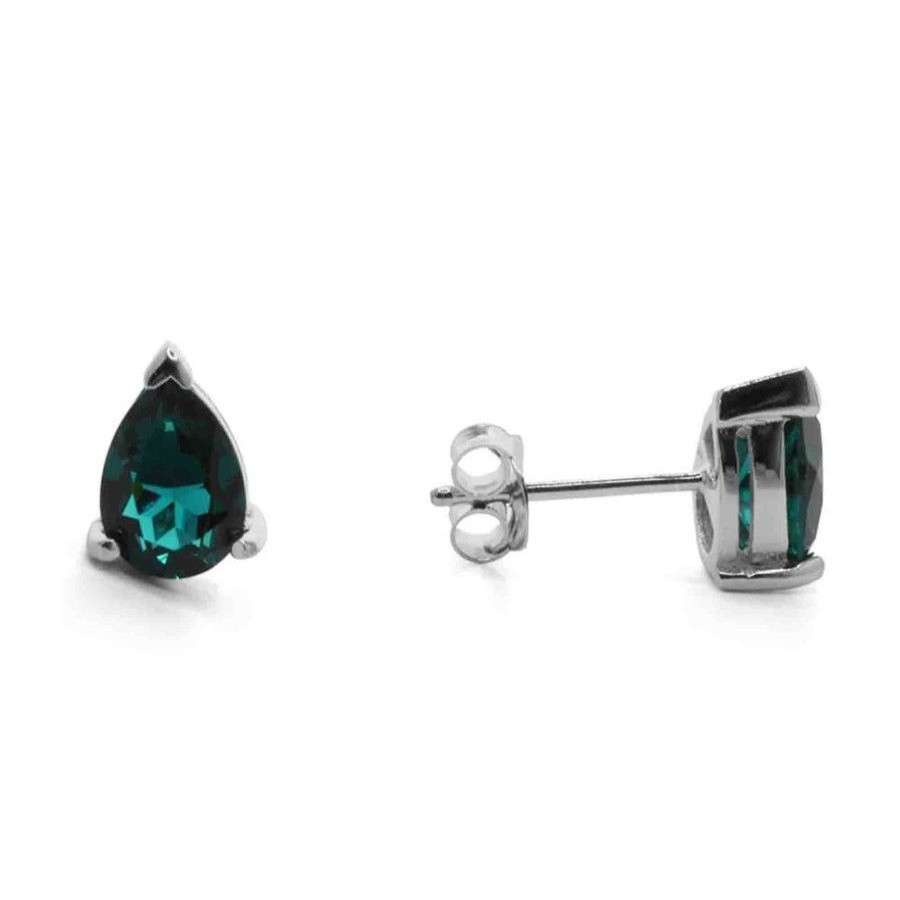 Joyas De Plata Marca DJOYAS | Aros De Plata 925 Swarovski Elements Lagrima Verde Esmeralda