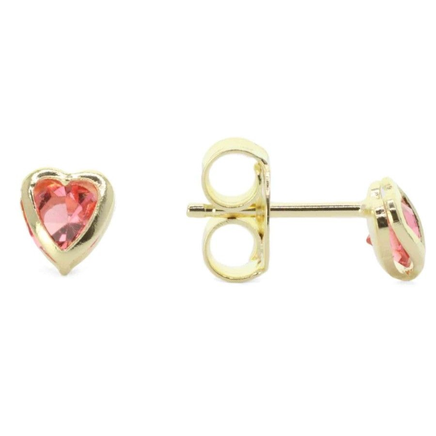 Joyas Enchapadas Joyas Infantiles | Aros Enchapados En Oro Corazones De Circon Rosa