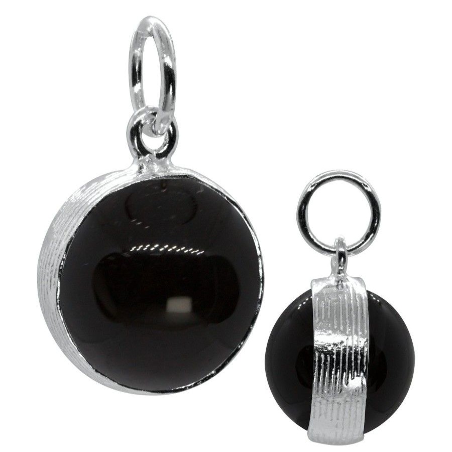 Joyas De Plata BLACK Colgante Piedra Natural | Colgante De Plata 925 Esfera Con Piedra Onix