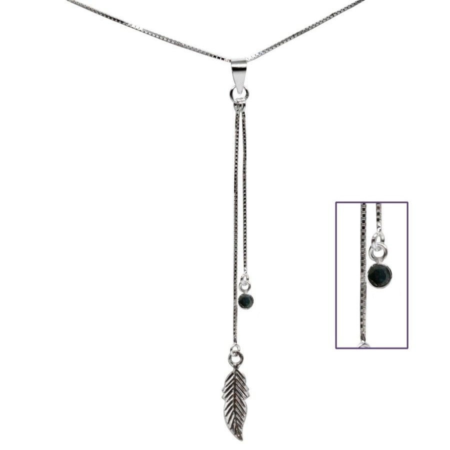 Joyas De Plata DistribuidoraDeJoyas.cl Collares Con Circon | Collar Pluma Colgante Circon Onix