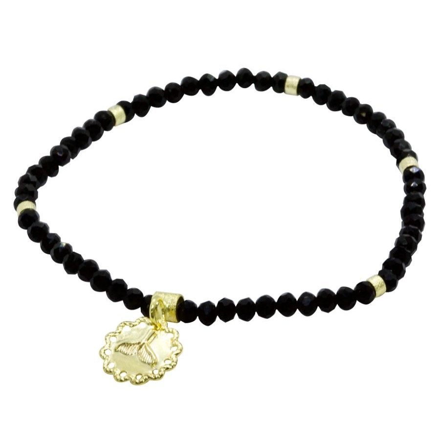 Joyas Enchapadas Marca DJOYAS | Pulsera Cola De Ballena Enchapada En Oro Cristales Negros