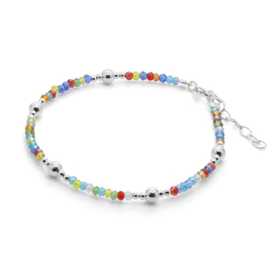 Joyas De Plata Marca DJOYAS Pulsera Con Piedra | Pulsera De Plata 925 Piedras Agata De Colores Con Esferas