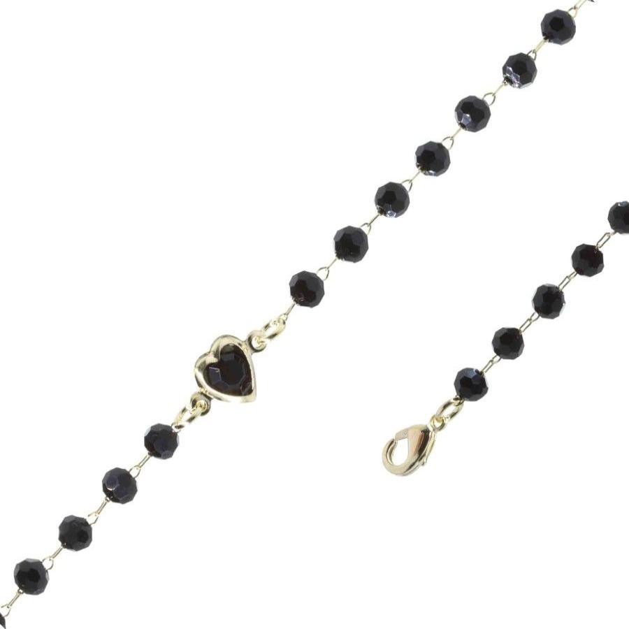 Joyas Enchapadas Marca DJOYAS | Pulseras Enchapada En Oro Cristales Negros Con Corazon