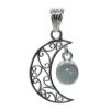 Joyas De Plata BLACK Colgante Piedra Natural | Colgante Luna Con Piedra Calcedonia