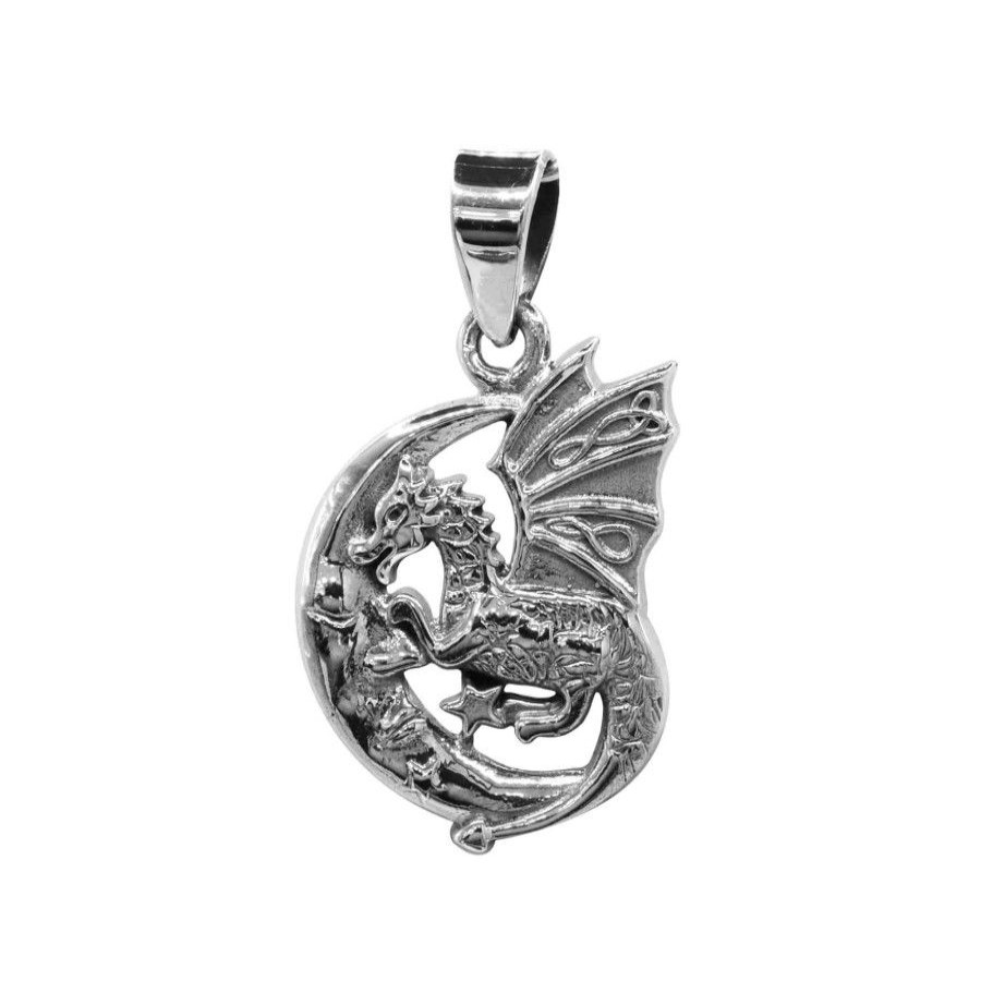 Joyas De Plata Marca DJOYAS Colgantes De Placa | Colgante De Plata 925 Dragon Lunar