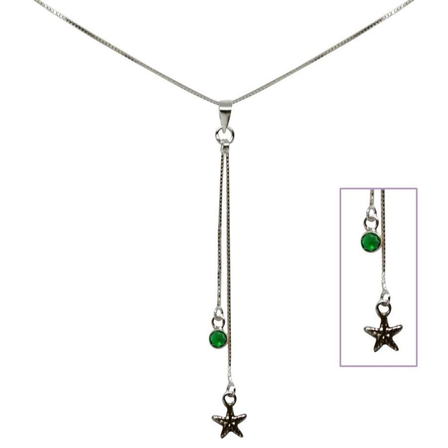 Joyas De Plata BLACK Collares Con Circon | Collar Estrella De Mar Con Circon Esmeralda