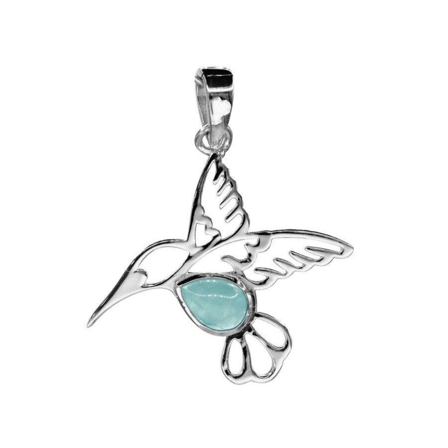 Joyas De Plata Piedras Naturales Colgante Piedra Natural | Colgante De Plata 925 Figura Colibri Con Piedra Calcedonia