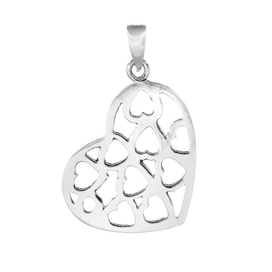 Joyas De Plata BLACK Colgante Plata Lisa | Colgante Corazones Calados