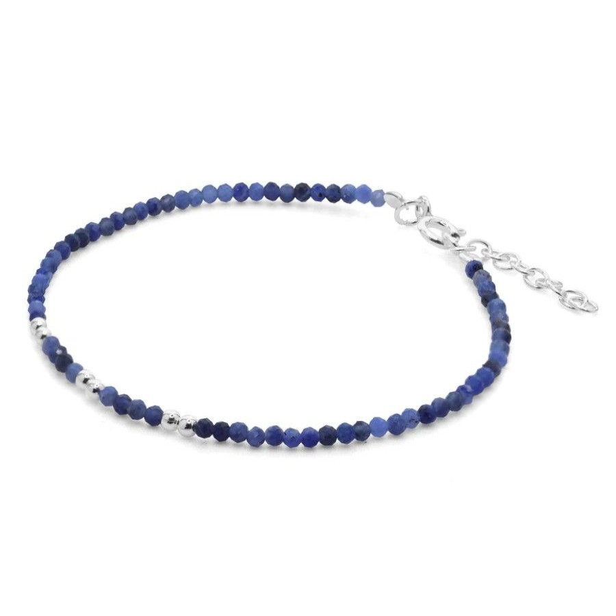 Joyas De Plata Piedras Naturales Pulsera Con Piedra | Pulsera De Plata 925 Agatas Azules Con Esferas