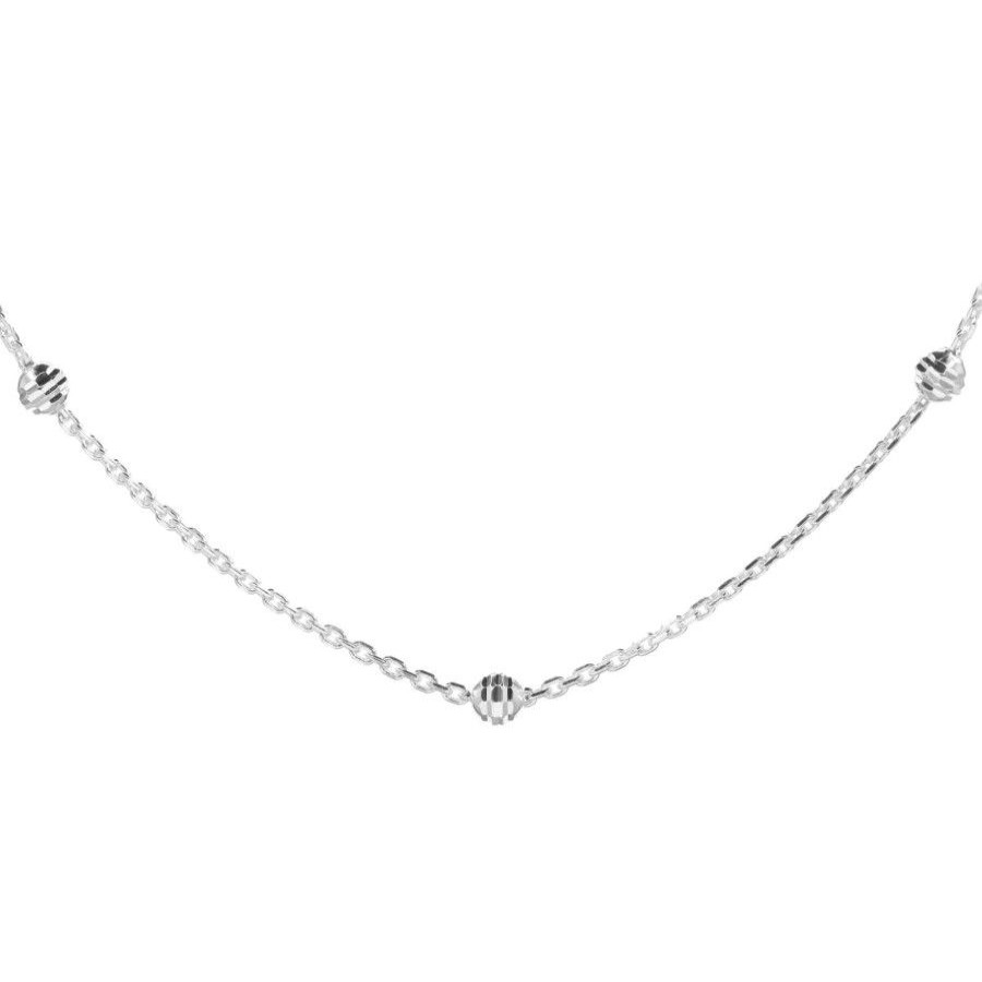 Joyas De Plata Marca DJOYAS | Cadena De Plata 925 Eslabones Con Esferas Grabadas 45 Cm