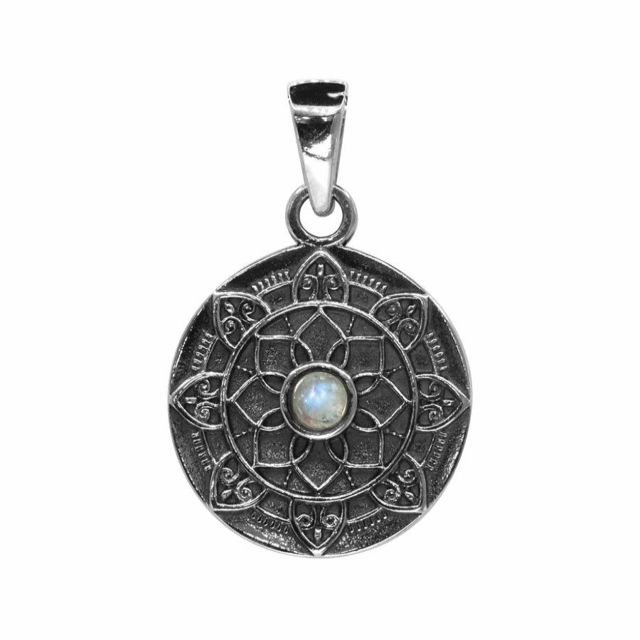 Joyas De Plata Piedras Naturales Colgante Piedra Natural | Colgante De Plata 925 Placa Medalla Flor De Mandala Con Piedra Luna