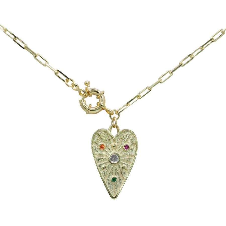 Joyas Enchapadas Marca DJOYAS | Collar Enchapado En Oro Broche Timon Con Placa Corazon