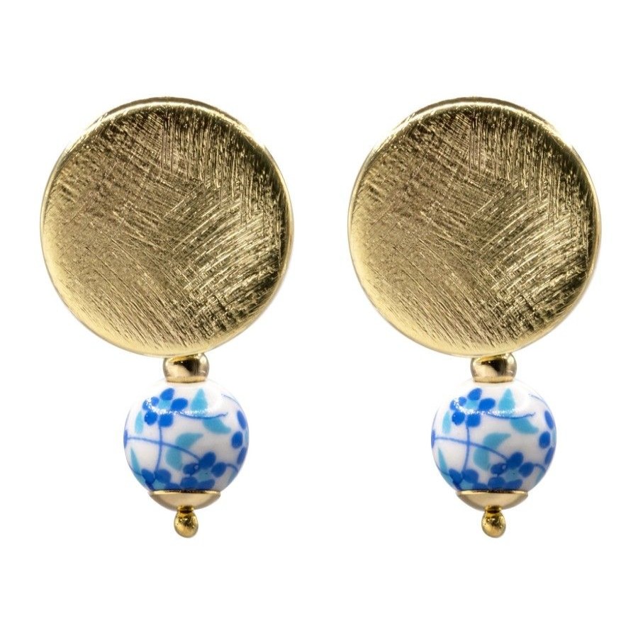 Joyas Enchapadas BLACK Enchapado En Oro | Aros Enchapados En Oro Placas Con Ceramicas Azules