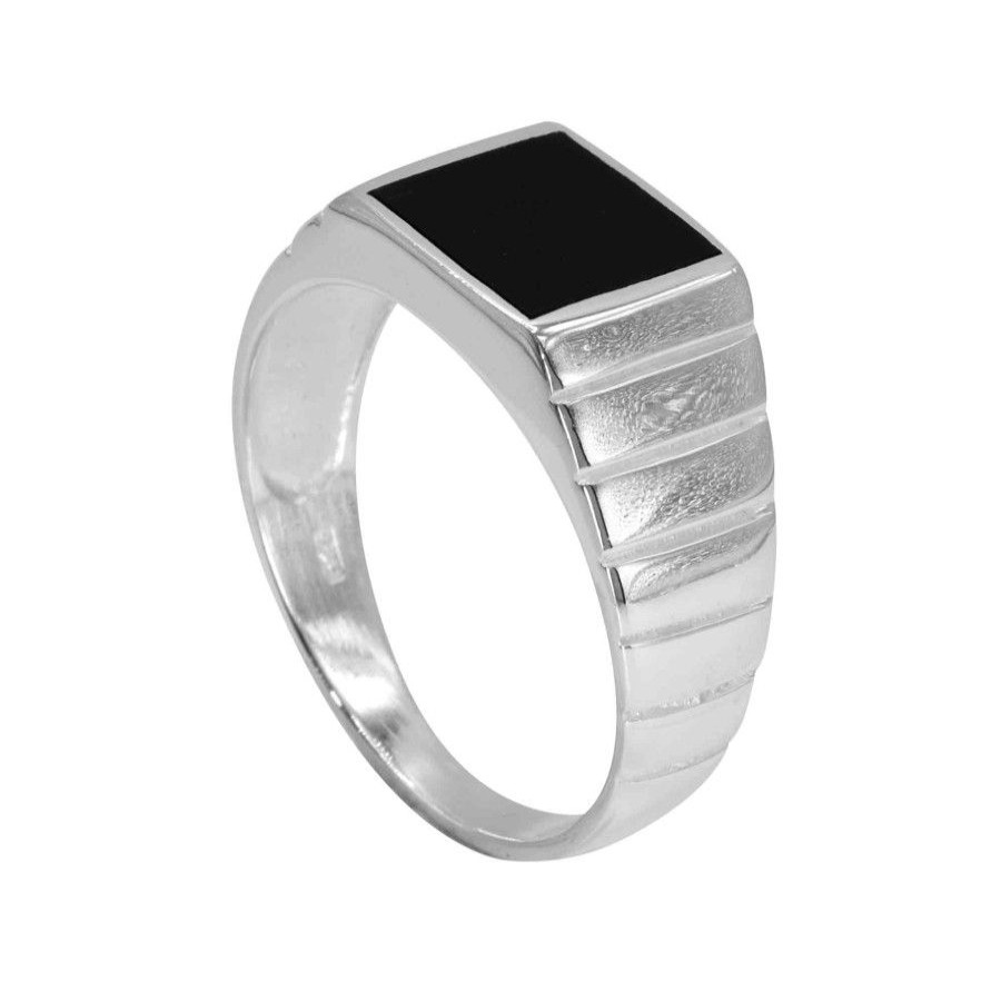 Joyas De Plata Marca DJOYAS Anillos Hombres | Anillo De Plata 925 Diseno Escalonado Con Onix