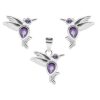 Joyas De Plata Navidad | Conjunto De Plata 925 Colibri Circon Lavanda