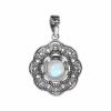 Joyas De Plata Piedras Naturales Colgante Piedra Natural | Colgante De Plata 925 Medalla Piedra Natural Luna De Flores