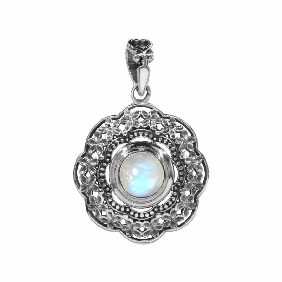 Joyas De Plata Piedras Naturales Colgante Piedra Natural | Colgante De Plata 925 Medalla Piedra Natural Luna De Flores