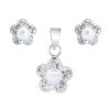 Joyas De Plata Marca DJOYAS | Conjunto De Plata 925 Flores Strass Con Perla De Imitacion