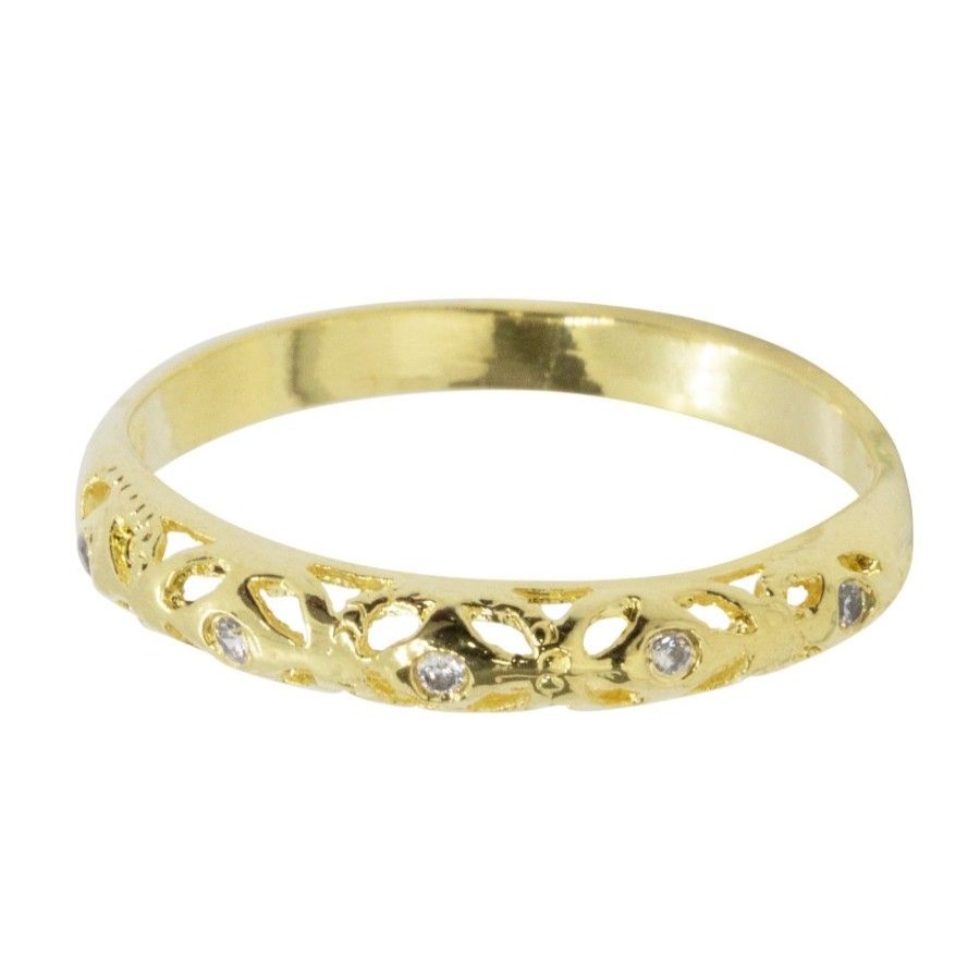 Joyas Enchapadas Marca DJOYAS | Anillo Enchapado En Oro Borde Redondo Con Microcircones