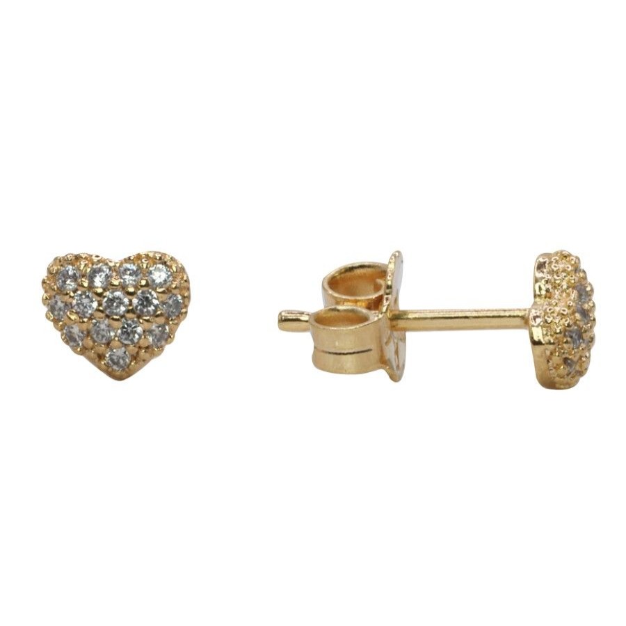 Joyas Enchapadas Marca DJOYAS Enchapado En Oro | Aros Enchapados En Oro Mini Corazones Con Circones