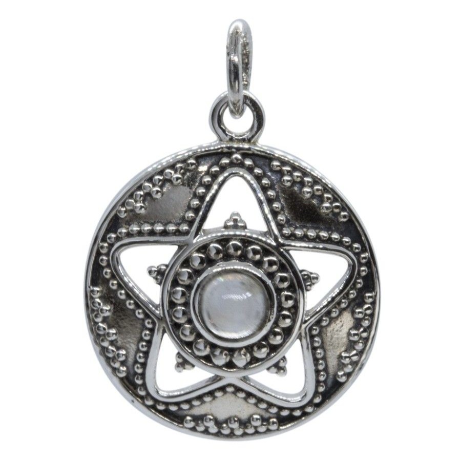 Joyas De Plata BLACK Colgante Piedra Natural | Colgante Estrella Con Piedra Luna