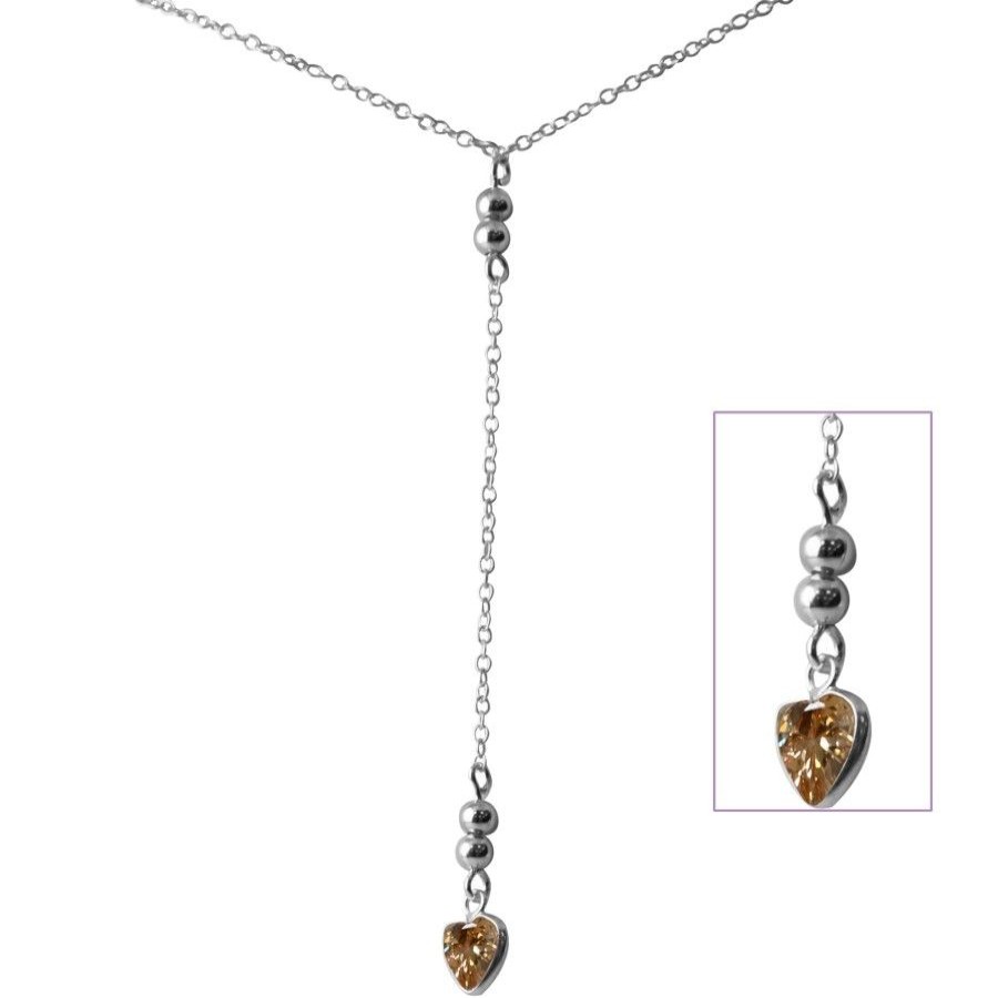 Joyas De Plata BLACK Collares Con Circon | Collar Corazon Cristal Ambar