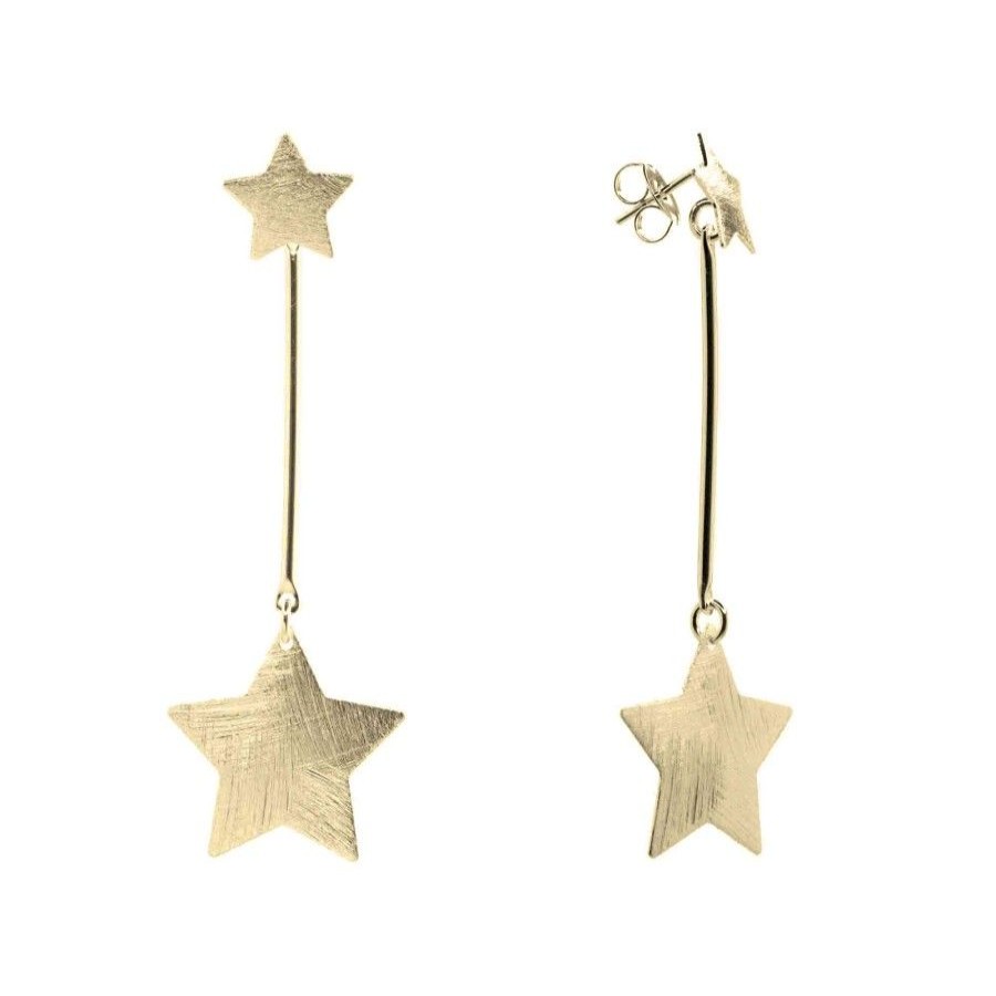 Joyas Enchapadas Marca DJOYAS Enchapado En Oro | Aros Enchapados En Oro Estrellas Largas Satinadas