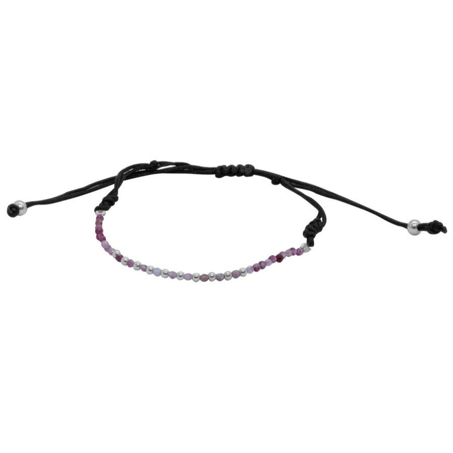 Joyas De Plata BLACK Pulsera Macrame Hilo | Pulsera Plata Esferas Y Piedra Agatas Rosas