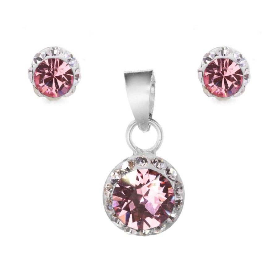 Joyas De Plata Marca DJOYAS | Conjunto De Plata 925 Strass Rosa