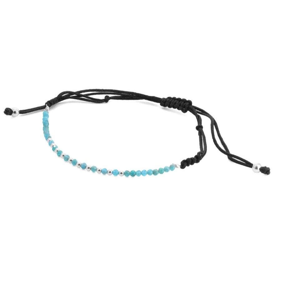 Joyas De Plata Marca DJOYAS Pulsera Macrame Hilo | Pulsera De Plata 925 Esferas De Plata Y Agata