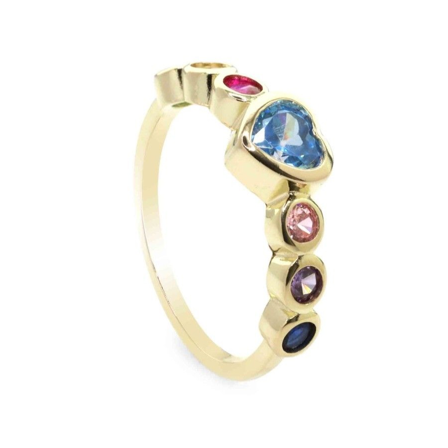 Joyas Enchapadas Marca DJOYAS | Anillo Enchapado En Oro Corazon Con Circones De Colores