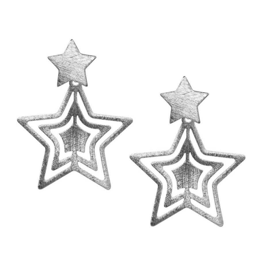 Joyas Enchapadas Marca DJOYAS Enchapado En Plata | Aros Enchapados En Plata Figuras Estrellas Satinadas