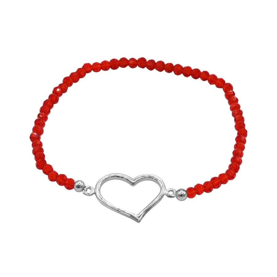 Joyas De Plata Marca DJOYAS Pulsera Con Piedra | Pulsera De Plata 925 Cristales Rojos Con Figura Corazon