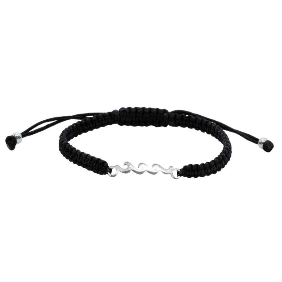 Joyas De Plata BLACK Pulsera Macrame Hilo | Pulsera De Plata 925 Macrame Negra Con Oleaje