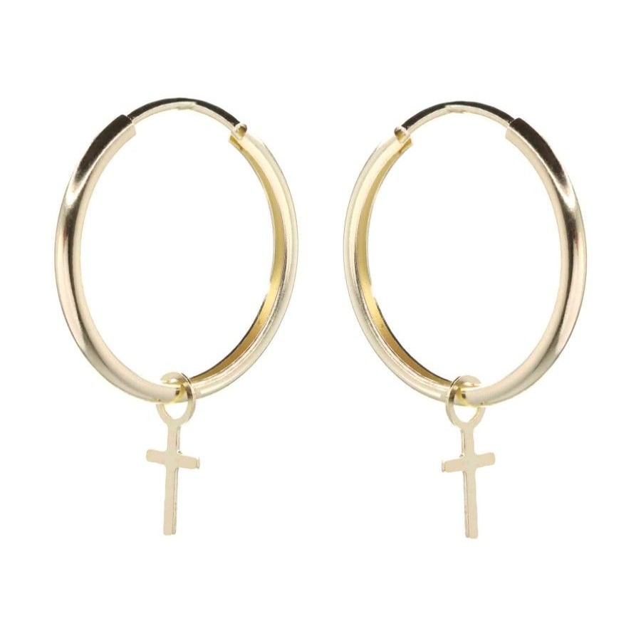 Joyas Enchapadas Marca DJOYAS Enchapado En Oro | Aros Enchapados En Oro Argollas Con Cruz Colgante