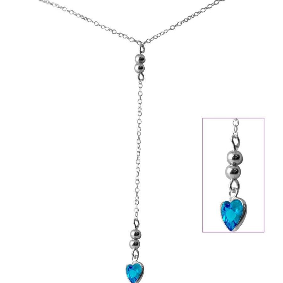 Joyas De Plata BLACK Collares Con Circon | Collar Corazon Cristal Azul Capri