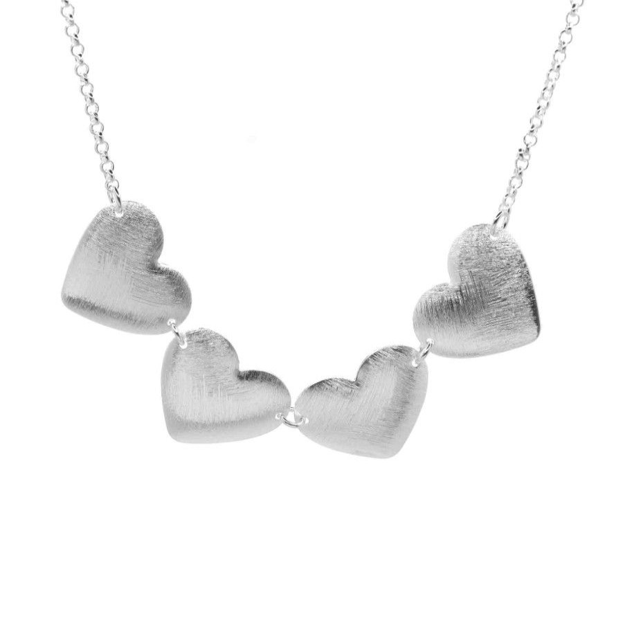 Joyas Enchapadas Navidad | Collar Enchapado En Plata Corazones Satinados